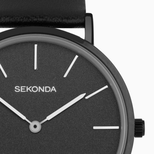 Sekonda Minimal Ladies Watch | Black Alloy Case & Leather Strap with Black Dial | 40606
